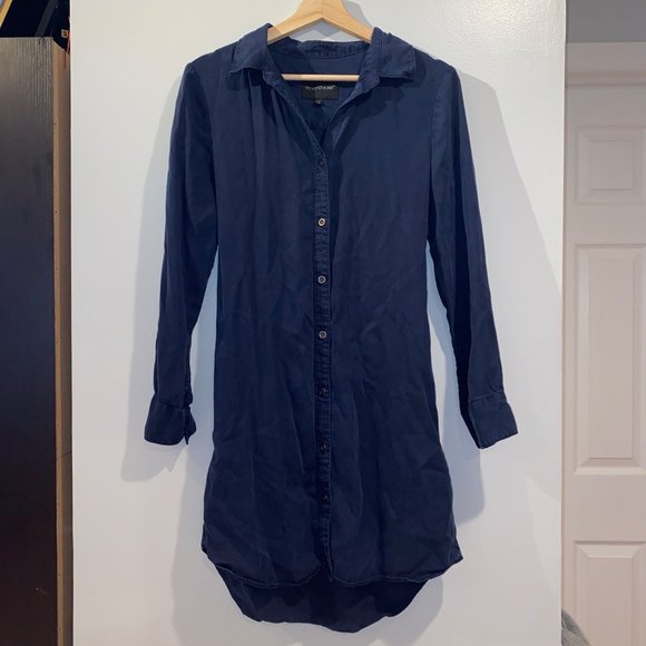 Velvet Heart Navy Blue Shirt Dress Womens Size XS Tencel Button Down Cotton - Picture 1 of 4